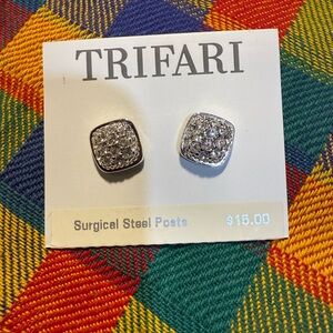 Trifari Silver and Crystal Stud Earrings